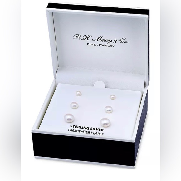 🆕 R.H. Macy & Co Cultured Freshwater Pearl (5,7&9mm) Earrings Sterling Silver - Picture 1 of 7